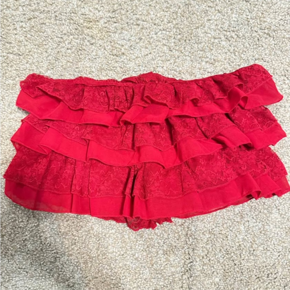 Red Lace Ruffle Skirt
